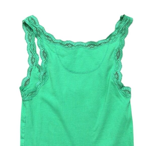 Y2K Vintage Tank Top Woman's XS American Eagle Green Lace Trim Eagle Logo Ribbed - Picture 6 of 10